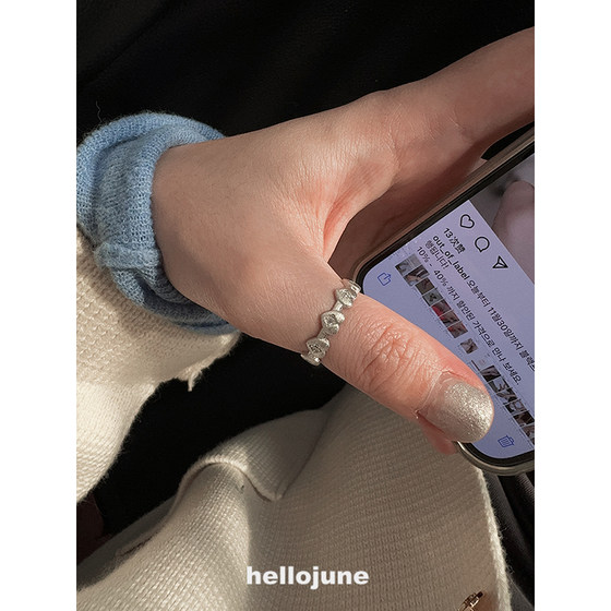 Hello June S925 전신 925 실버 레트로 브러시 러브 러브 배열 실버 링 링 Hello June S925 전신 925 실버 레트로 브러시 러브 러브 배열 실버 링 링