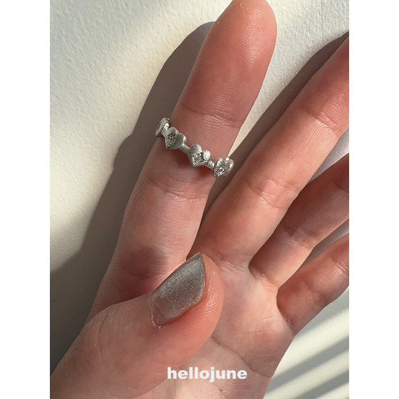 Hello June S925 전신 925 실버 레트로 브러시 러브 러브 배열 실버 링 링 Hello June S925 전신 925 실버 레트로 브러시 러브 러브 배열 실버 링 링