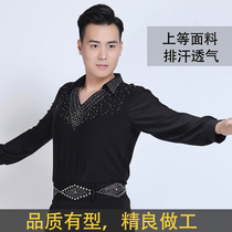 Mens Latin dance clothing tops Modern dance tops National standard dance clothing Ballroom dance tops Long sleeves hot diamonds