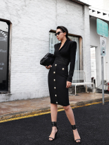 Z Boss French Pioneer Flat shoulder green fruit collar high waist slim dress 1kg material Mulberry silk blend