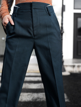 Z boss wool straight trousers female European and American deconstructed design thin mid-waist suit pants