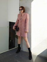 Z Boss Vintage elegant Tweed suit collar coat Single breasted wool medium-length dress jacket