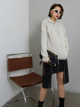 Z boss cool embroidered patch one-piece cut without side seam hooded straight mid-length sweater for women