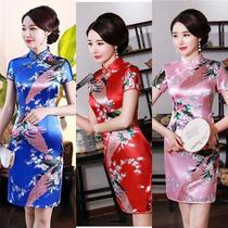 Cheongsam 2019 Spring and Summer Modified Retro Modified Simulation Silk Cheongsam Dress Daily Short Slim Dress