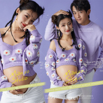 New Couple Pregnant Women Photo Themed Clothing Day Ensemble Purple Knit Cute and Pregnant Women Write Real Photography Clothing