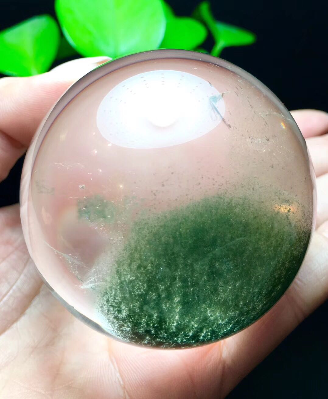 鸿硕精品水晶天然绿幽灵聚宝盆水晶球摆件 5.7公分 有求必应