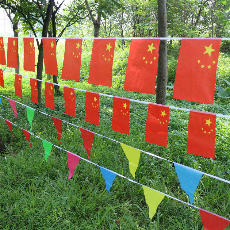 国旗串旗吊旗五星红旗挂旗彩旗商场会场国庆装饰手摇旗手挥小国旗