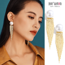 No ear clip female European and American temperament imitation pearl S925 silver needle earrings French long tassel fashion earrings