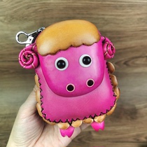 Leather mini student coin purse female cute short creative lamb cowhide small wallet keychain coin bag cute