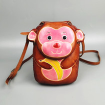 First layer cowhide cartoon messenger bag bag womens single shoulder double back cute leather student ladies creative animal small backpack
