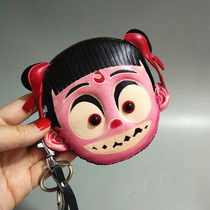 Leather cartoon Nezha coin purse female mini cute student creative keychain short hand-held cowhide small wallet