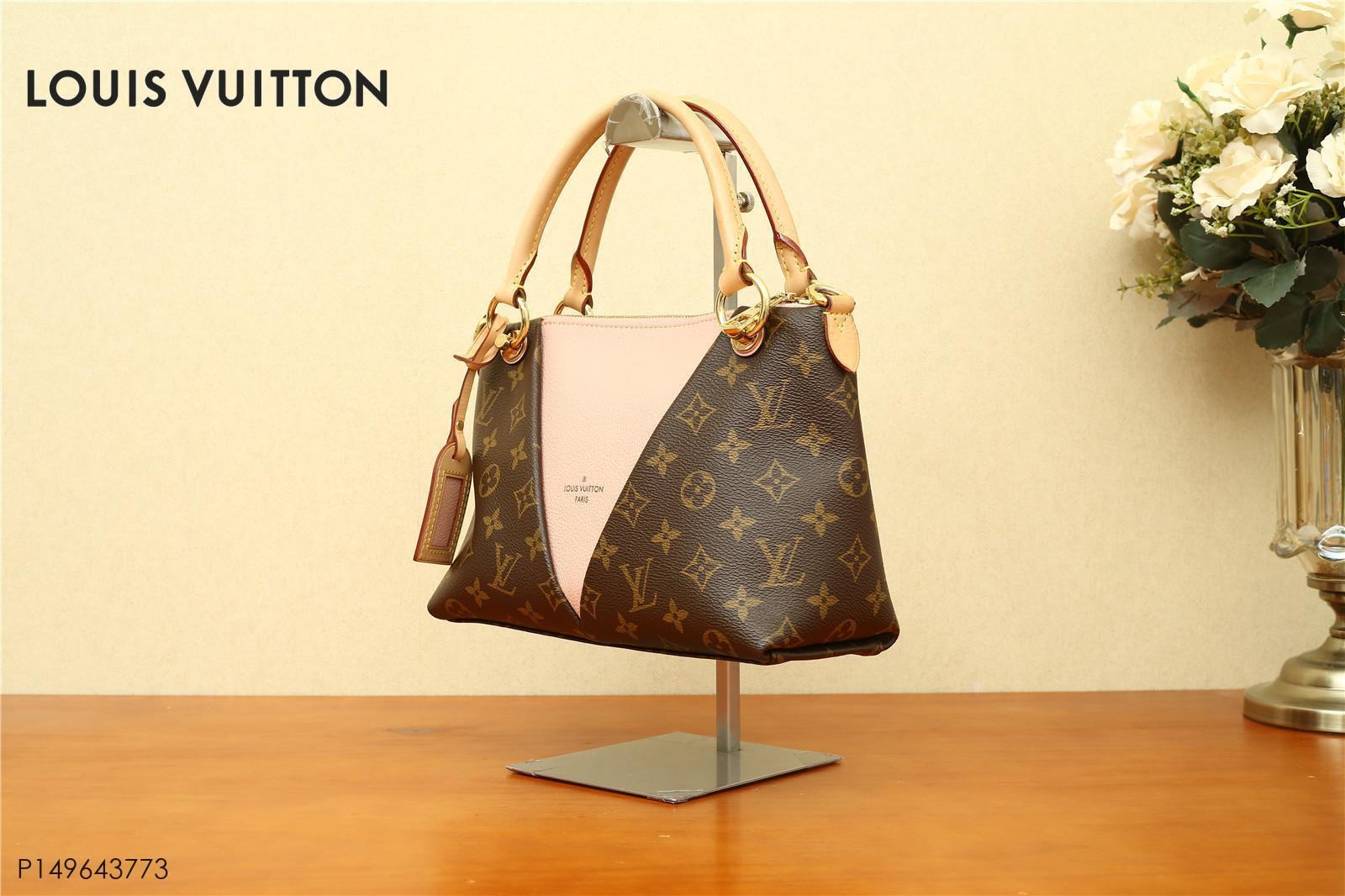 【9.5新】路易威登lv女士拼色v tote bb老花手提包43773