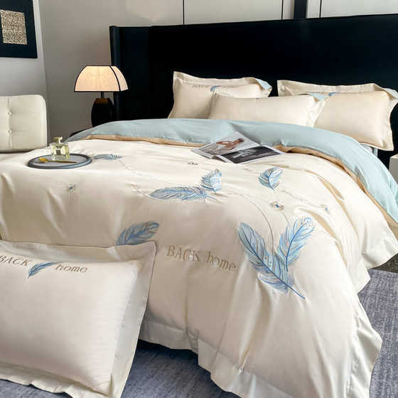 Class A light luxury long velvet cotton four-piece set four-season style cotton embroidered quilt cover 100 pure cotton bed set gift Class A light luxury long velvet cotton four-piece set four-season style cotton embroidered quilt cover 100 pure cotton bed set gift