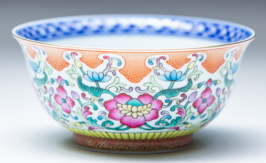 景德镇[珐琅彩内青花五福杯]纯手绘 陶瓷品茗杯主人杯 礼盒包装