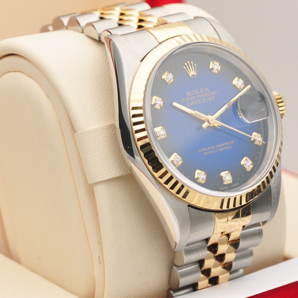 [9.5新]劳力士rolex日志型后镶钻16233蓝盘自动机械男表a90322001