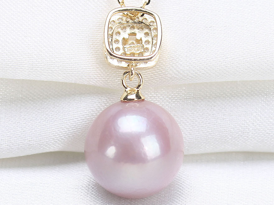 12.6mm正圆形淡水珍珠创意镶嵌吊坠