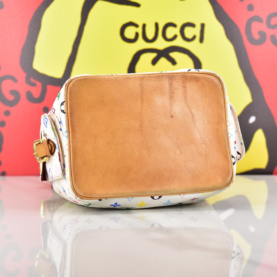 [9.0新][中检]路易威登lv 村上隆系列白色33彩水桶包单肩手提包