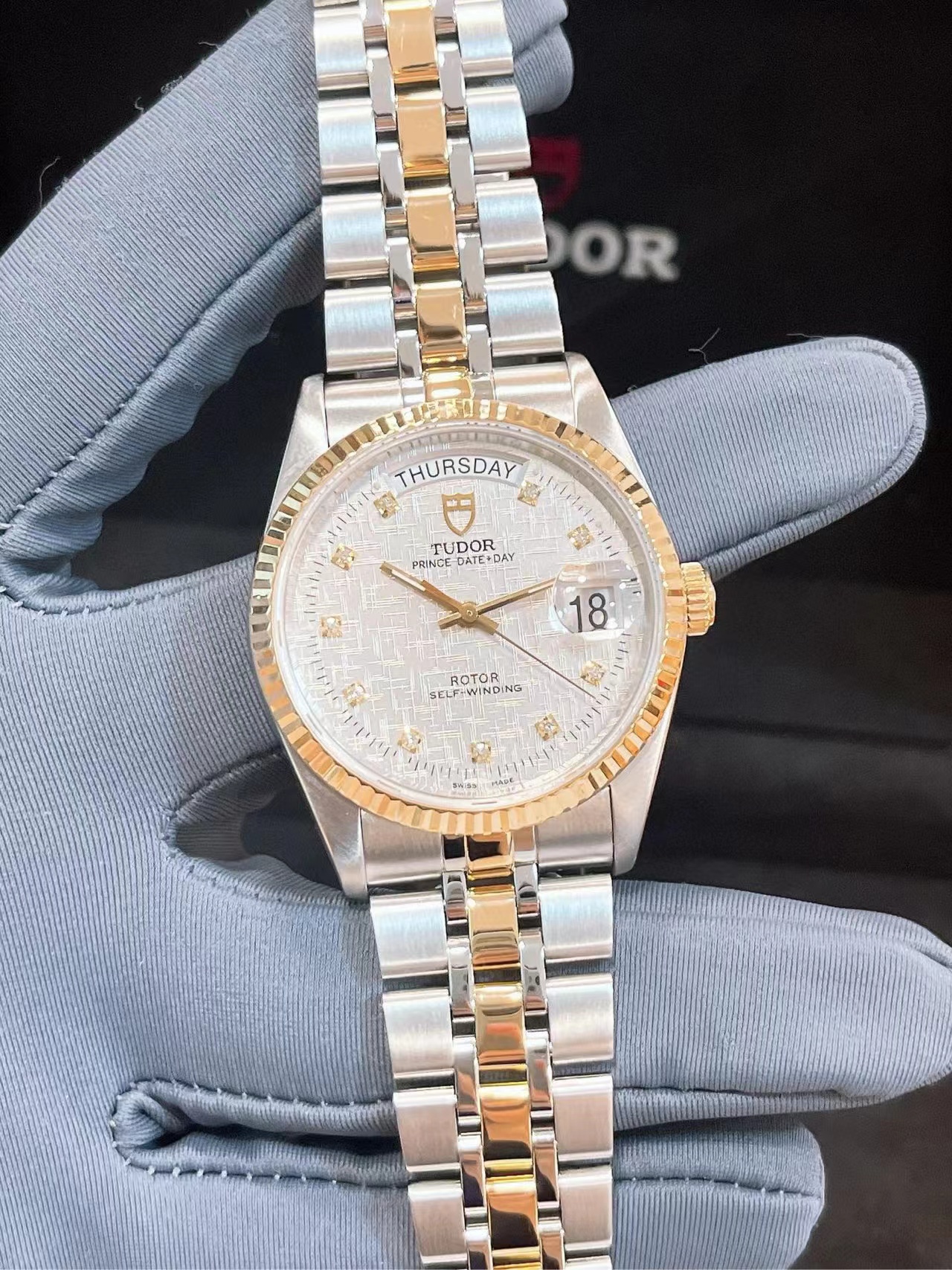 [9.8新]帝舵王子与公主系列精钢18k黄金原镶钻自动机械男表76213