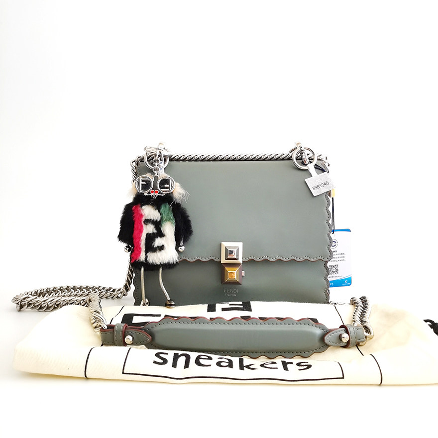 3折即刻拍已鉴定95新fend芬迪小号kani花边牛皮单肩斜挎链条女包