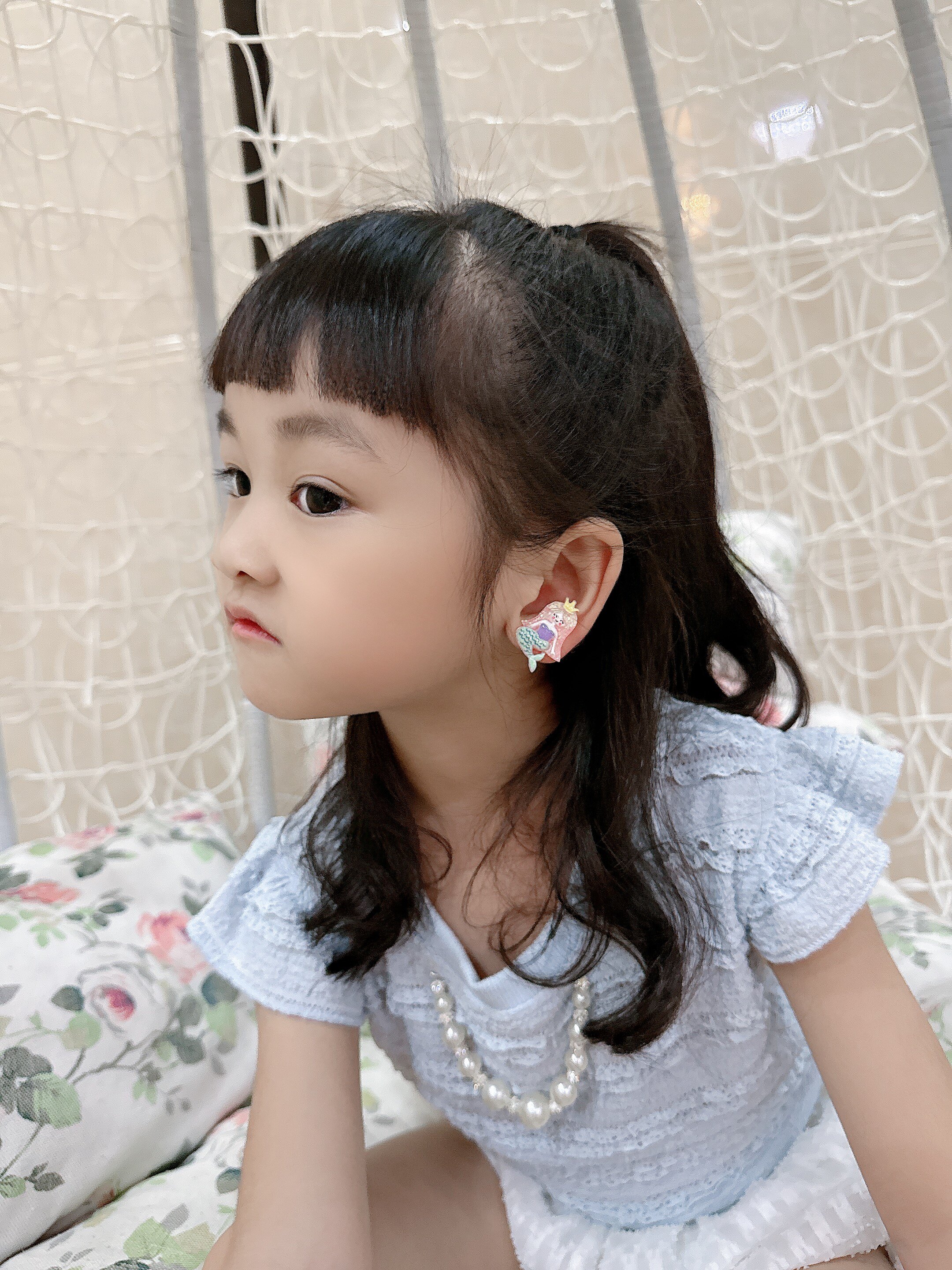 儿童美人鱼公主耳夹小女孩无耳洞防痛耳环2024年新款女童可爱耳饰