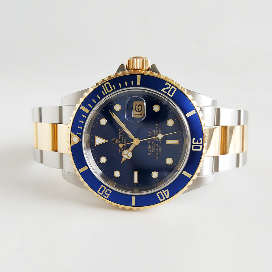 劳力士蓝水鬼手表男潜航者18k黄金精钢自动机械表16613正品9.8新