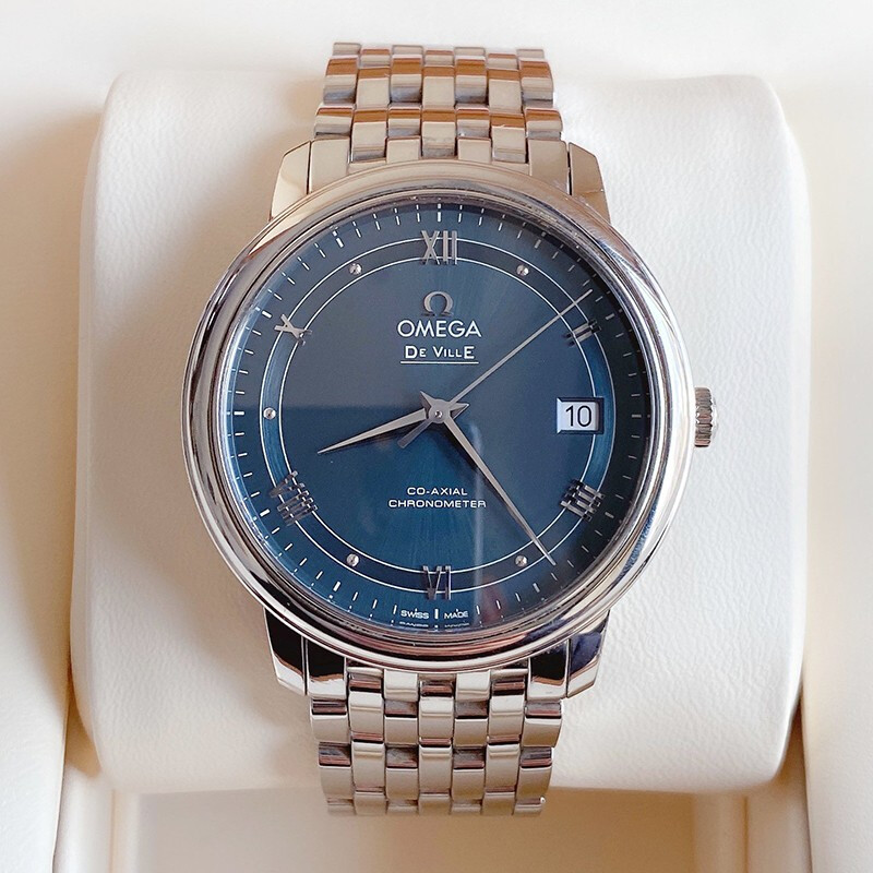 8新]欧米茄蝶飞424.10.37.20.03.002蓝盘银针自动机械男表