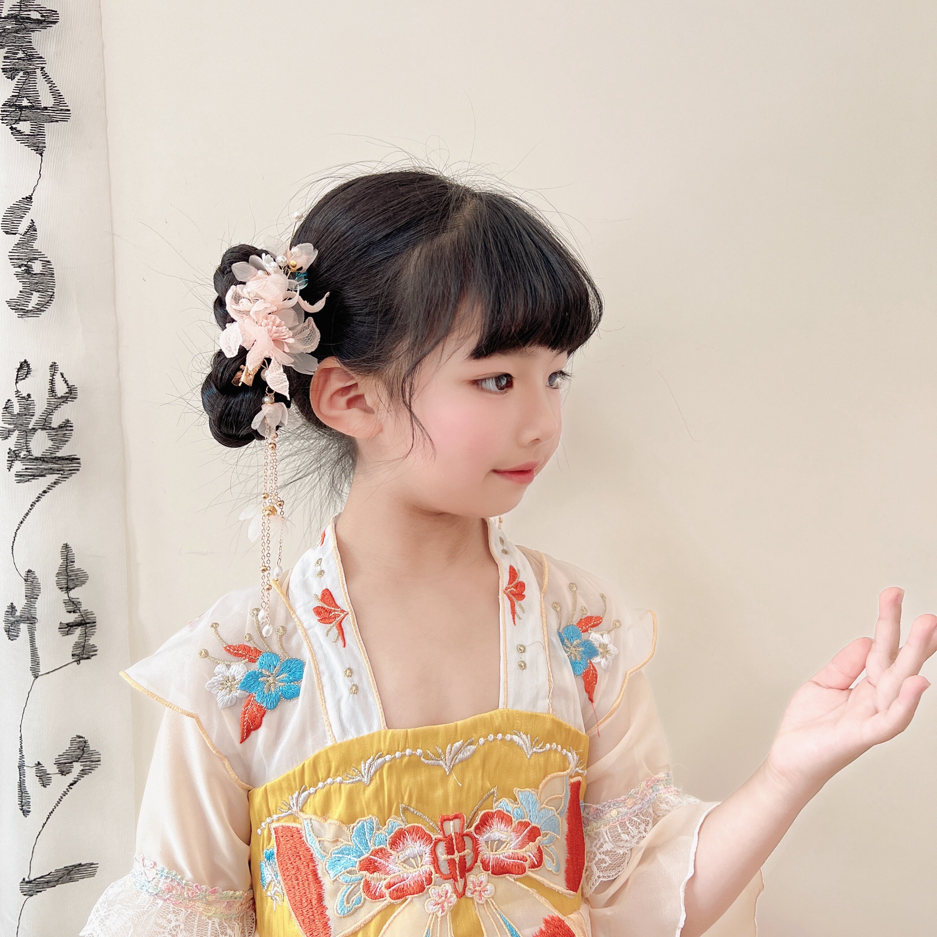 汉服头饰女儿童古风流苏绢花发夹女孩超仙中国风古装配饰仙女发饰