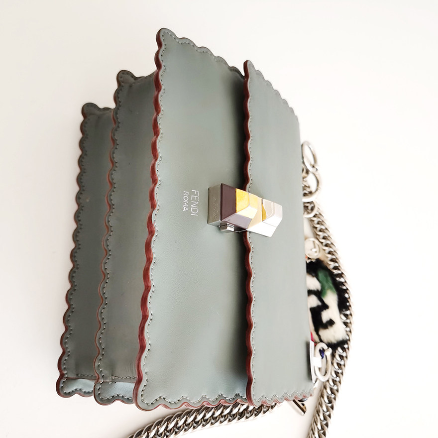 3折即刻拍已鉴定95新fend芬迪小号kani花边牛皮单肩斜挎链条女包