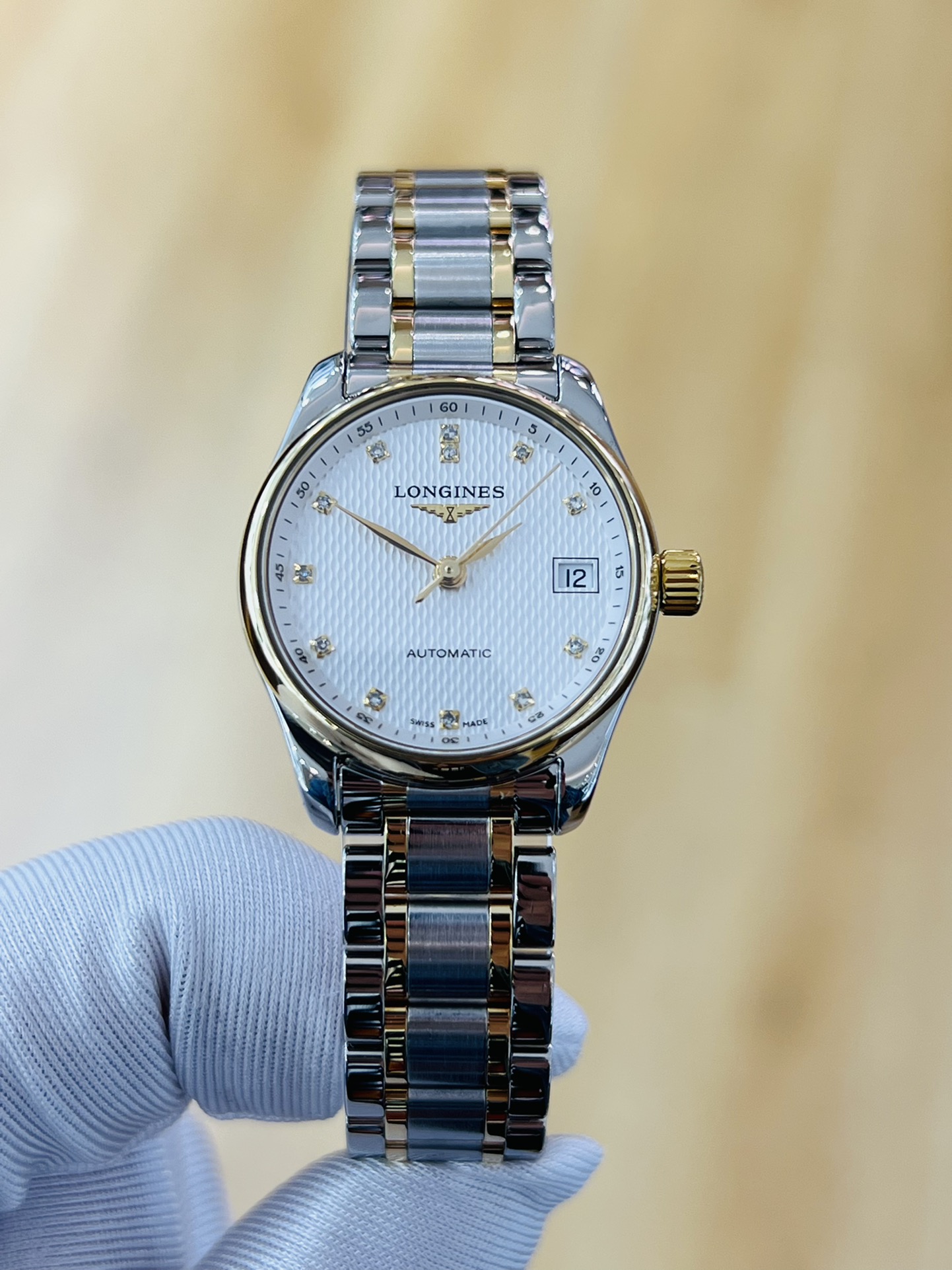 5折即拍浪琴名匠18k金原镶时标钻自动机械95新女表l2.128.5.77.