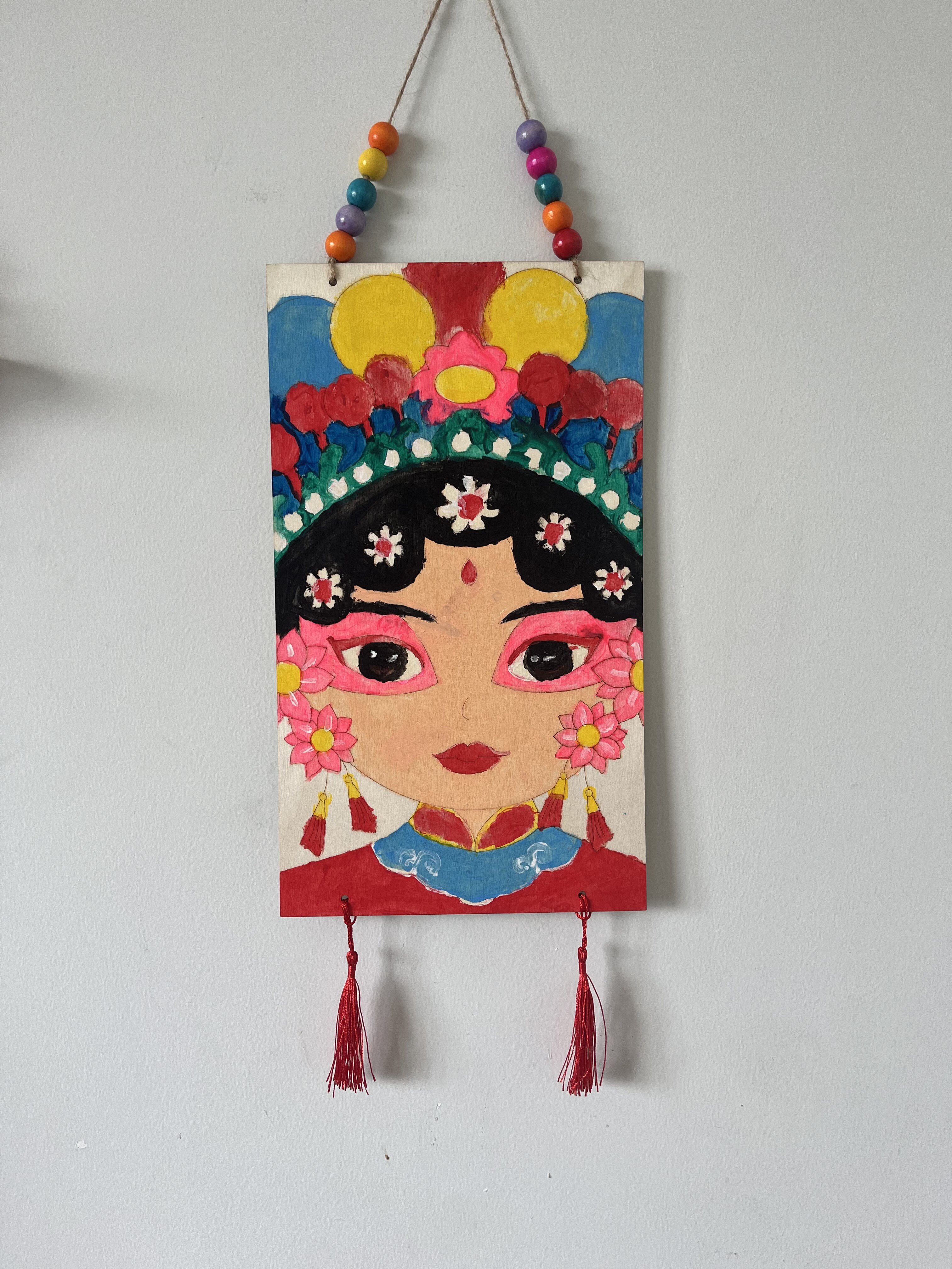 国庆节京剧脸谱手工diy涂色木质创意美术绘画教室走廊区玩具挂饰