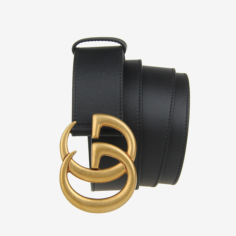 [无保留价][9.9新]古驰/gucci黑色牛皮金扣女士腰带