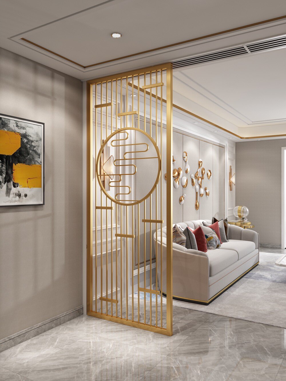 卫生间铁艺屏风隔断墙不锈钢隔断现代简约间隔装饰中式风屏