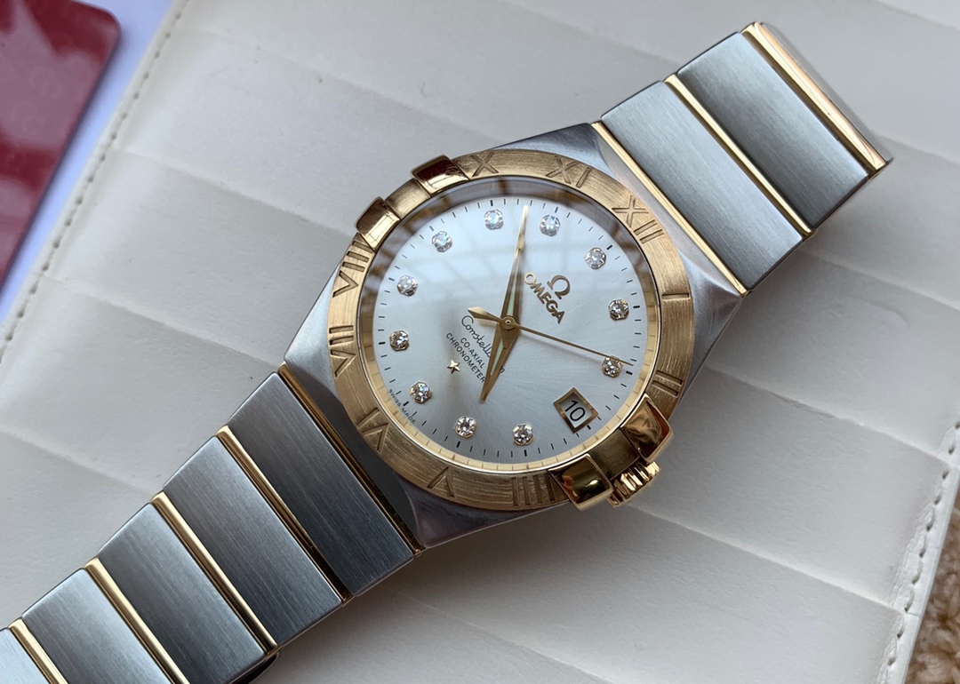 低价捡漏98新欧米茄星座18k黄金自动机械男表123.20.