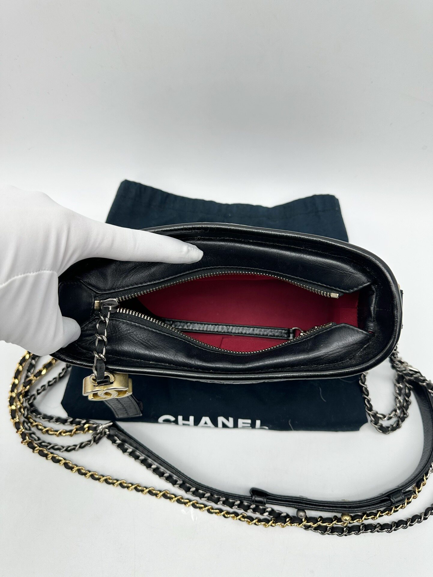 正品[9.7新]chanel香奈儿黑金gabrielle流浪包小号单肩斜挎链条包