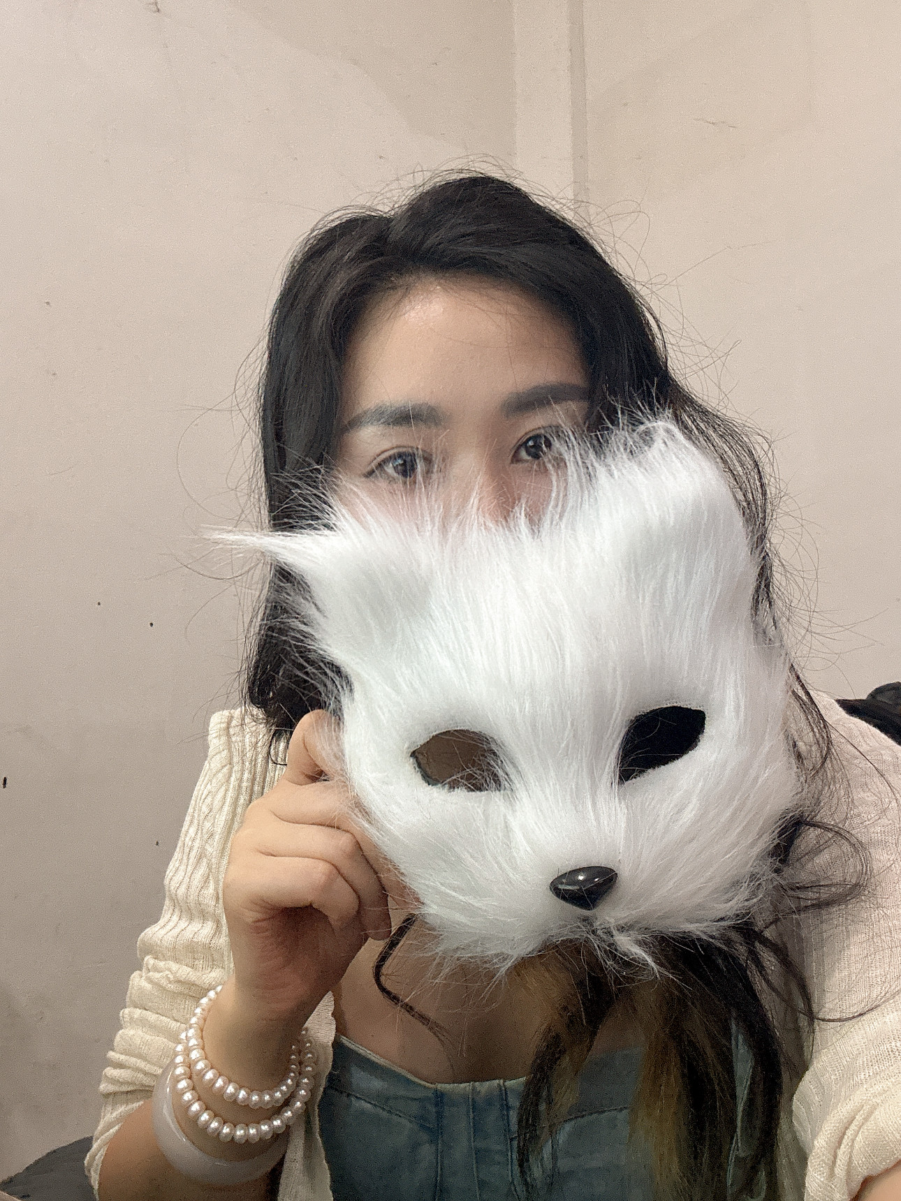 聊斋面具小狐仙面具狐狸面具 猫面具银狐面具万圣节白色面具儿童