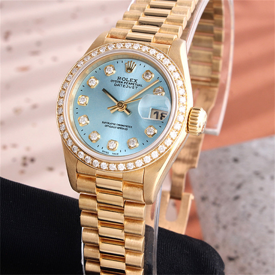 劳力士金表日志型18k黄金自动机械女表腕表69178后镶钻正品95新