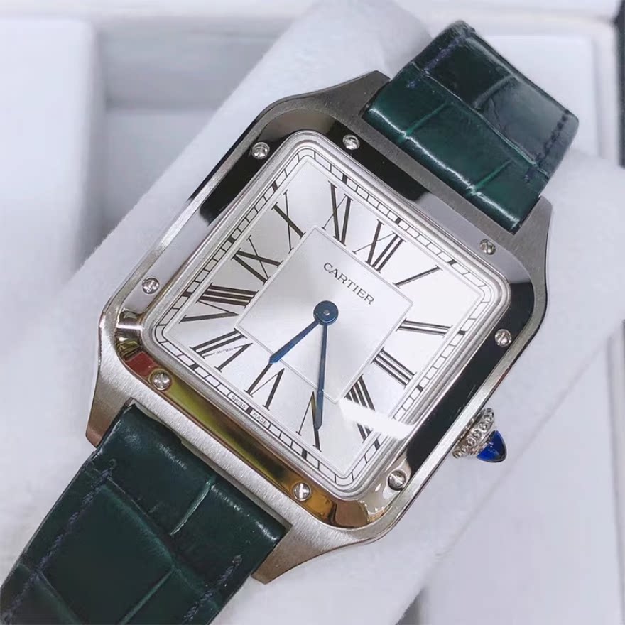 正品卡地亚cartier瑞士手表女士山度士方形wssa0022石英机芯9.8新