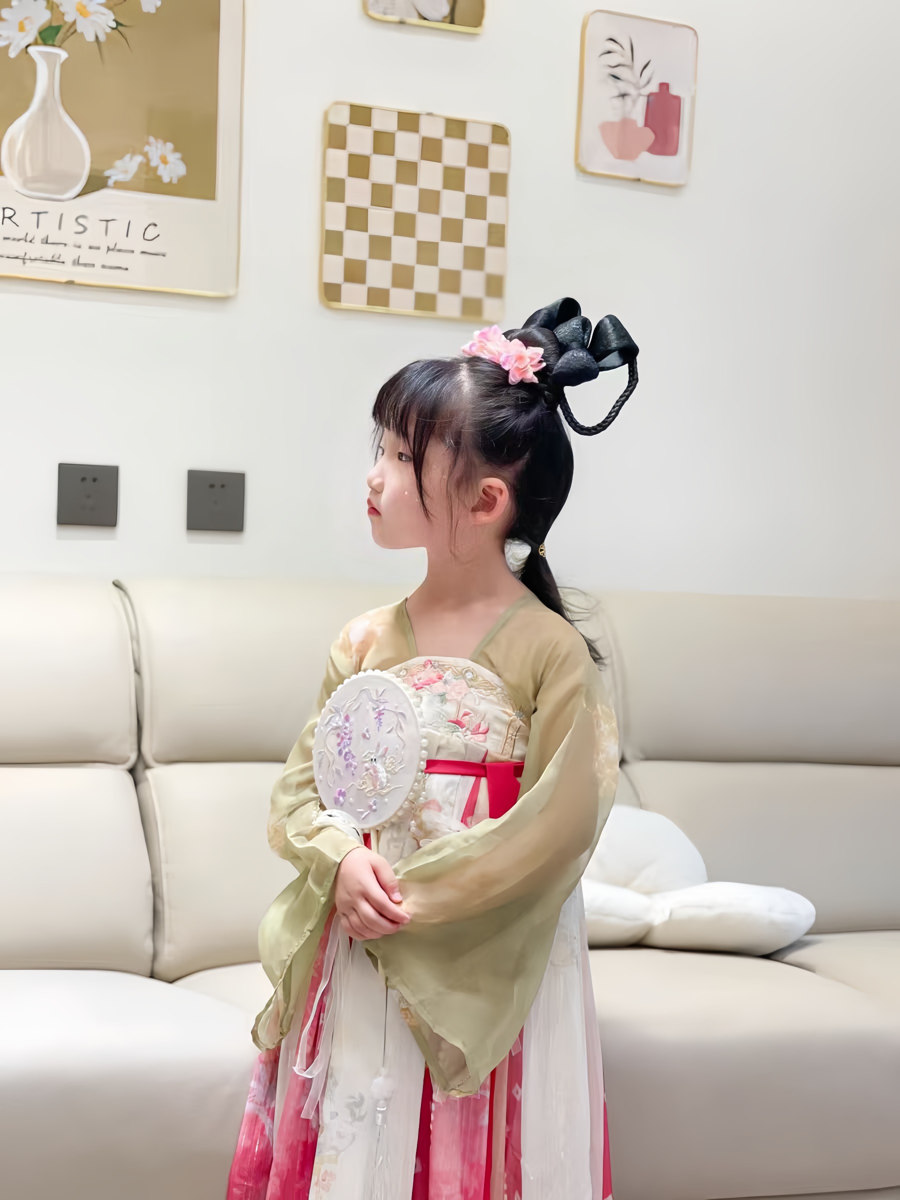 儿童汉服假发包古风盘发造型一体式女童舞台演出发型古装发髻头饰