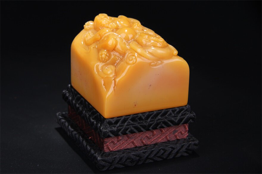 【超级捡漏】m 1463"螭虎戏珠"钮田黄印玺,印文:十全老人