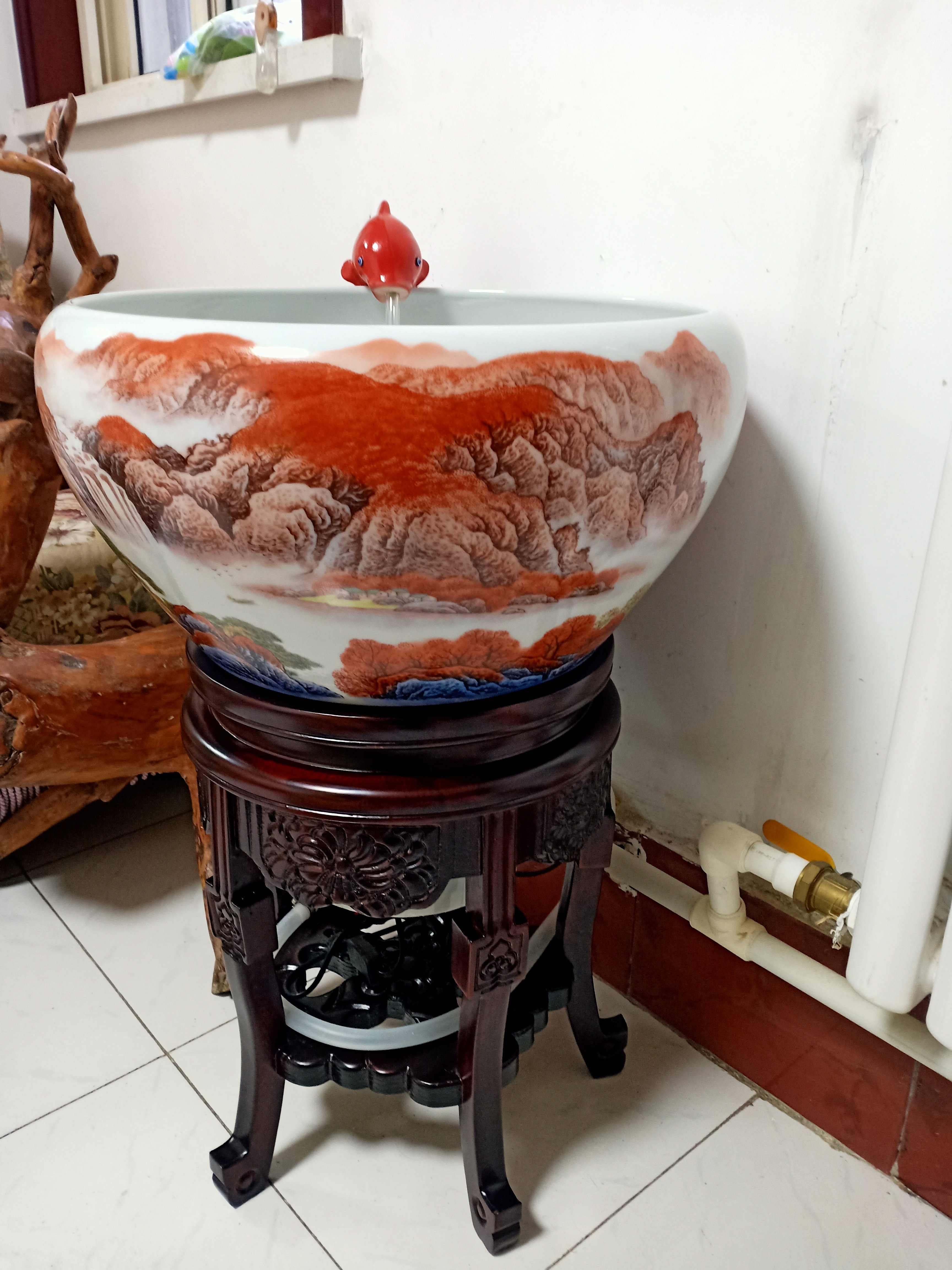 景德镇中式古法家用客厅陶瓷鱼缸养鱼盆过滤循环流水乌龟缸金鱼缸