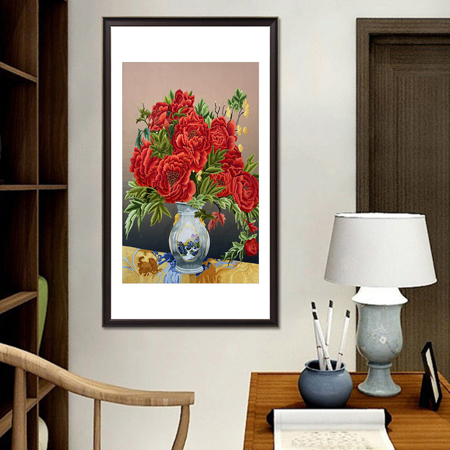 匠心苏绣《插花瓶》 家居装饰挂画 工艺礼品送礼刺绣真丝