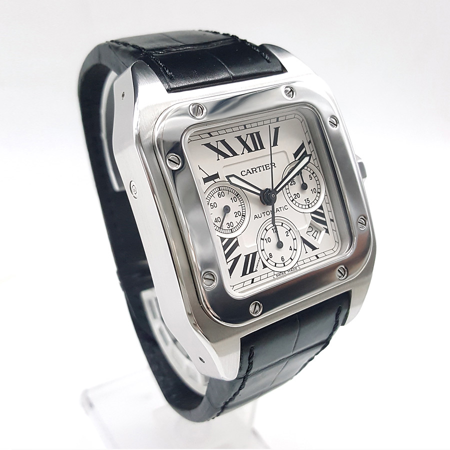 8新]卡地亚手表男山度士系列精钢计时自动机械表w