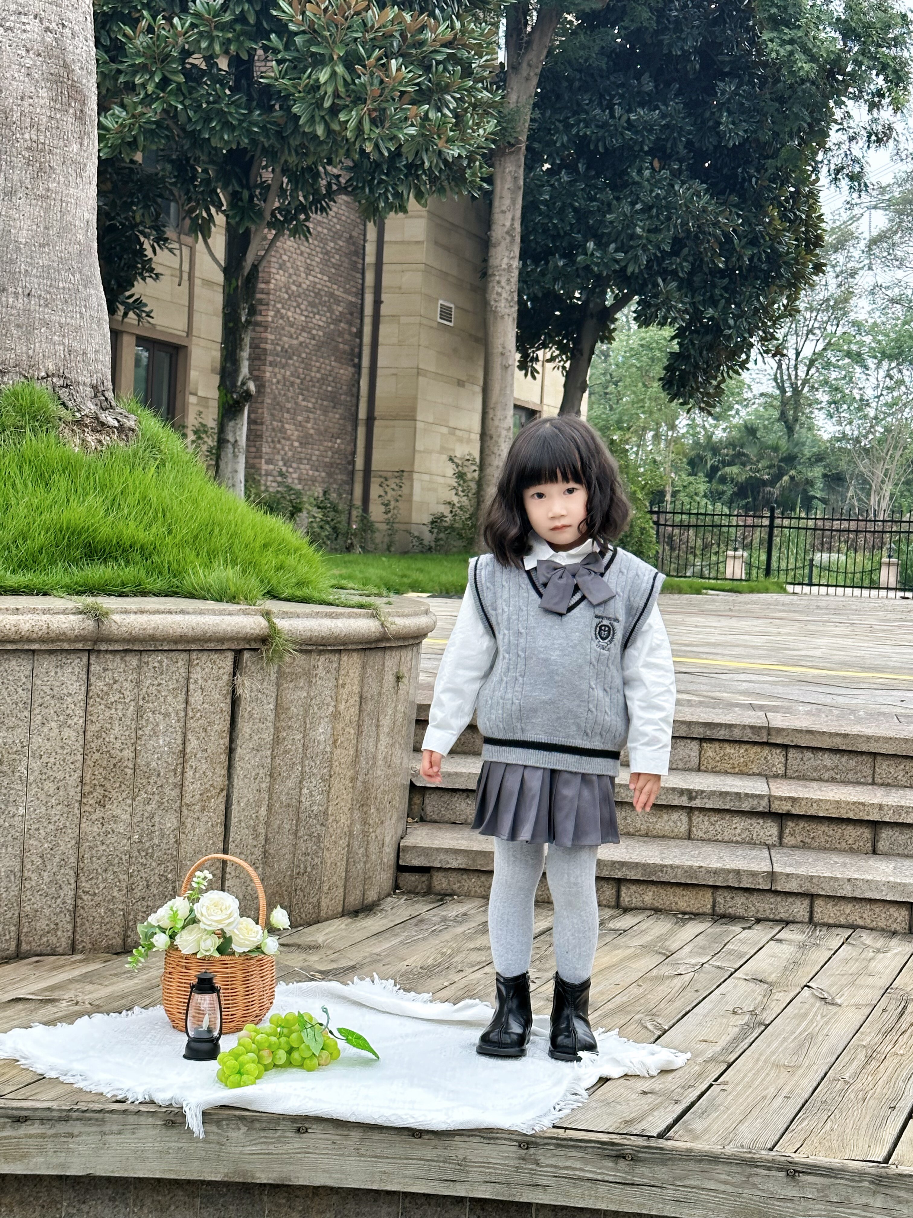 日本童装elsa keith秋季女童学院风洋气套装休闲新款儿童两件套潮