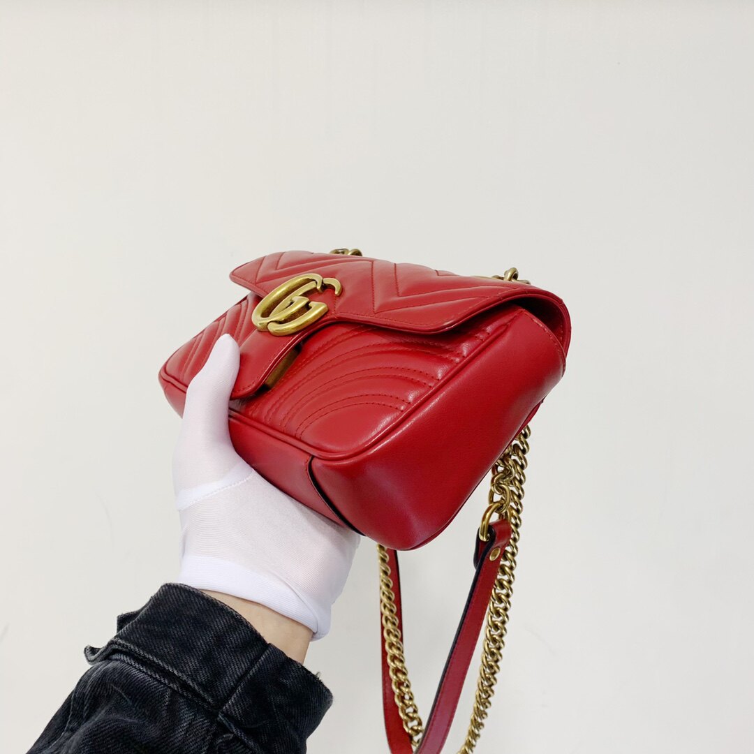 正品保真[9.8新]gucci/古驰红金marmont22马蒙链条包单肩斜挎包包