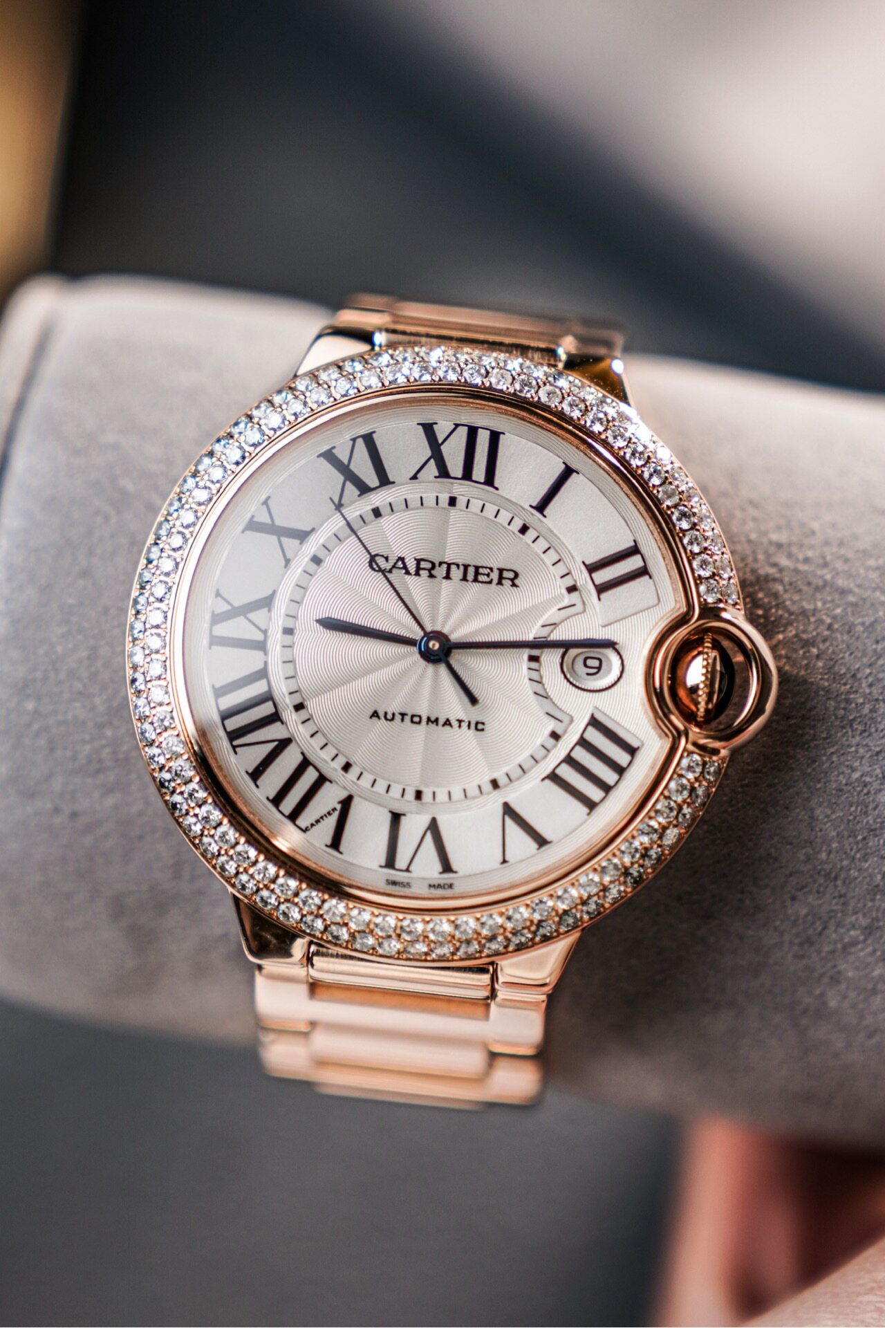 [9.8新]卡地亚蓝气球18k玫瑰金后镶钻自动机械手表男表w69006z2