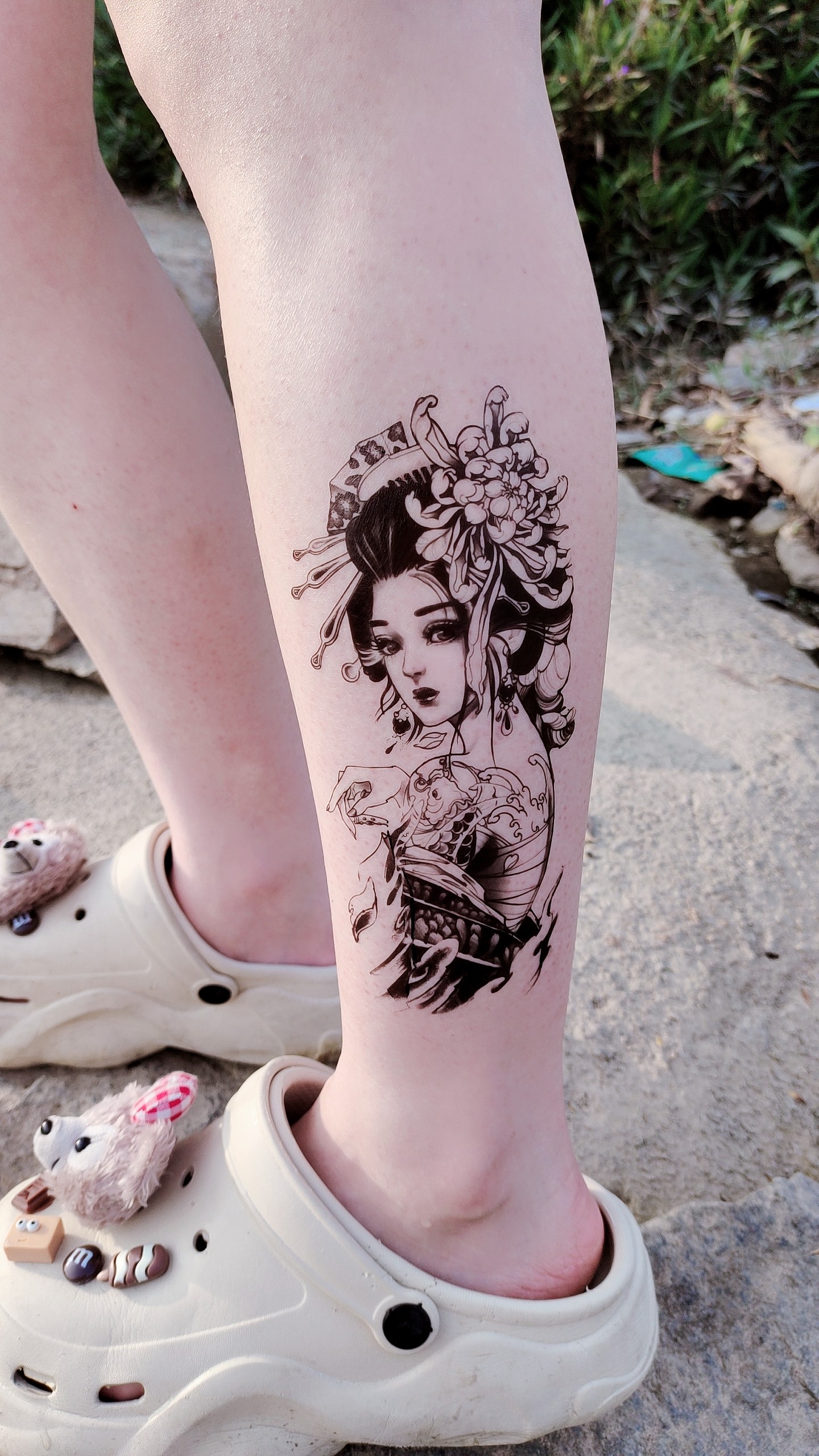 纹身贴防水持久女艺妓花臂虞姬性感艺伎美女遮瑕手臂腿部仿真贴纸