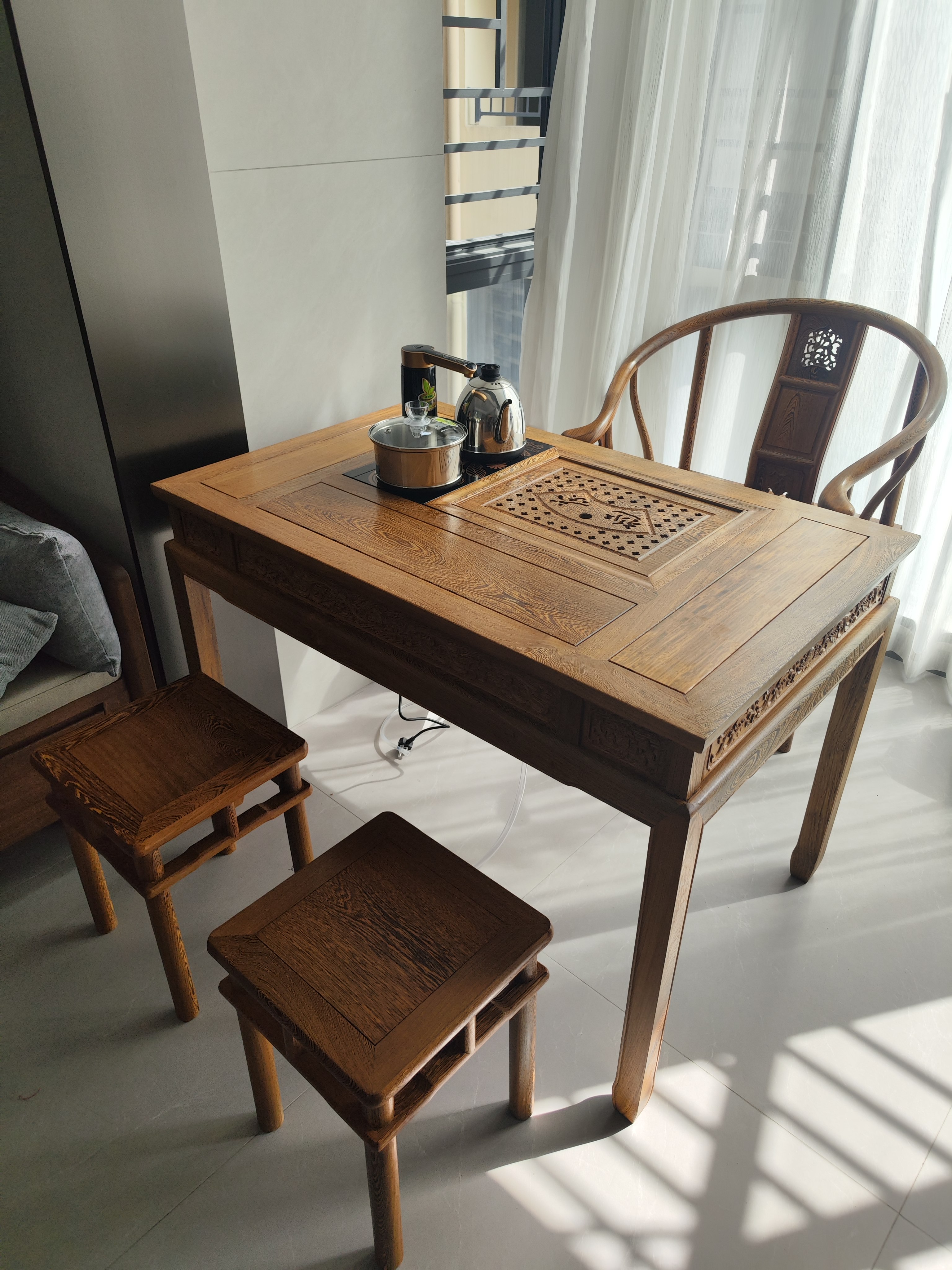 鸡翅木茶桌椅组合实木中式红木泡茶桌小户型简约功夫方形茶艺桌