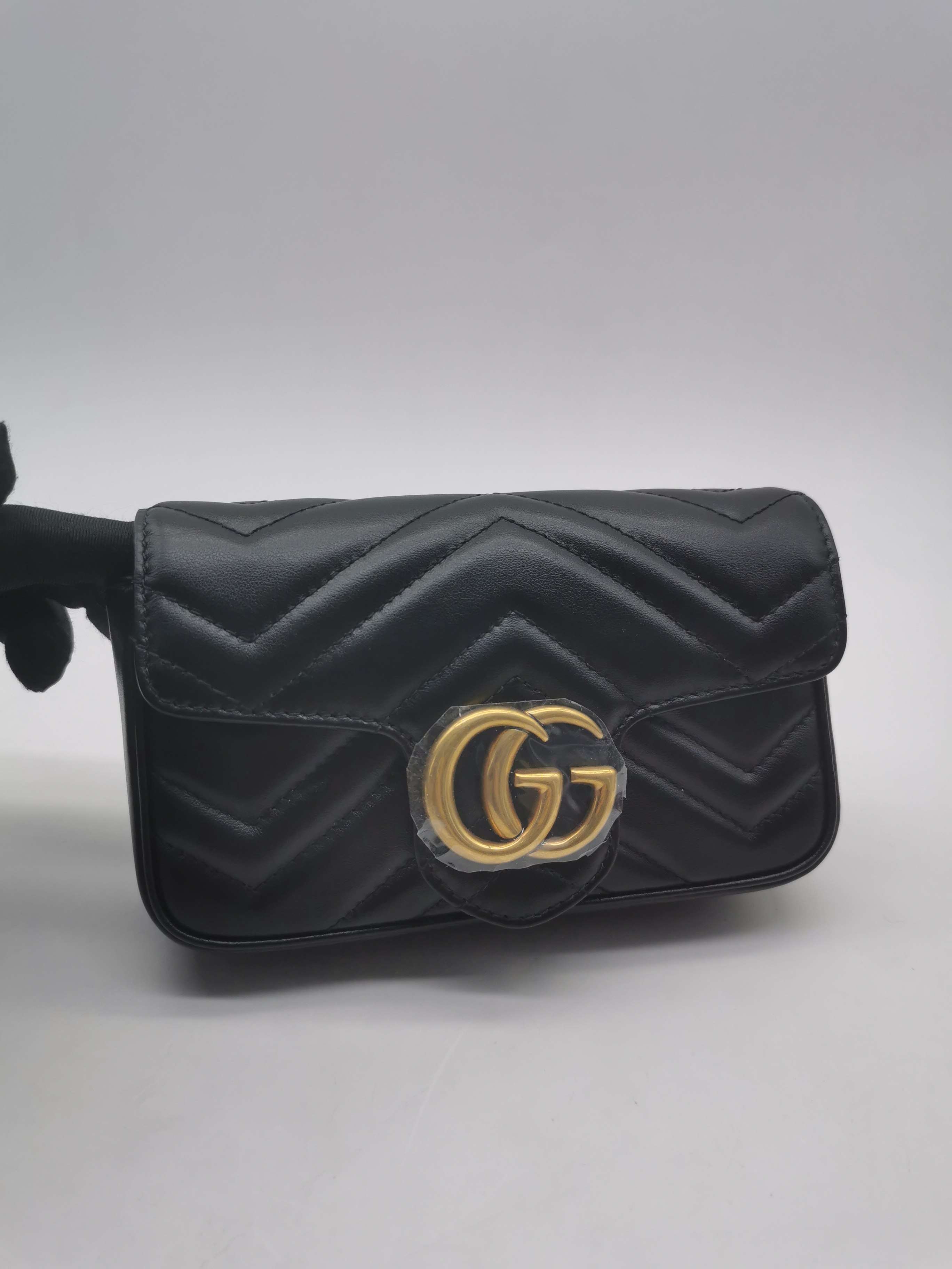 99新 gucci 古奇 marmont系列 黑色全皮mini链条包 nano斜挎包