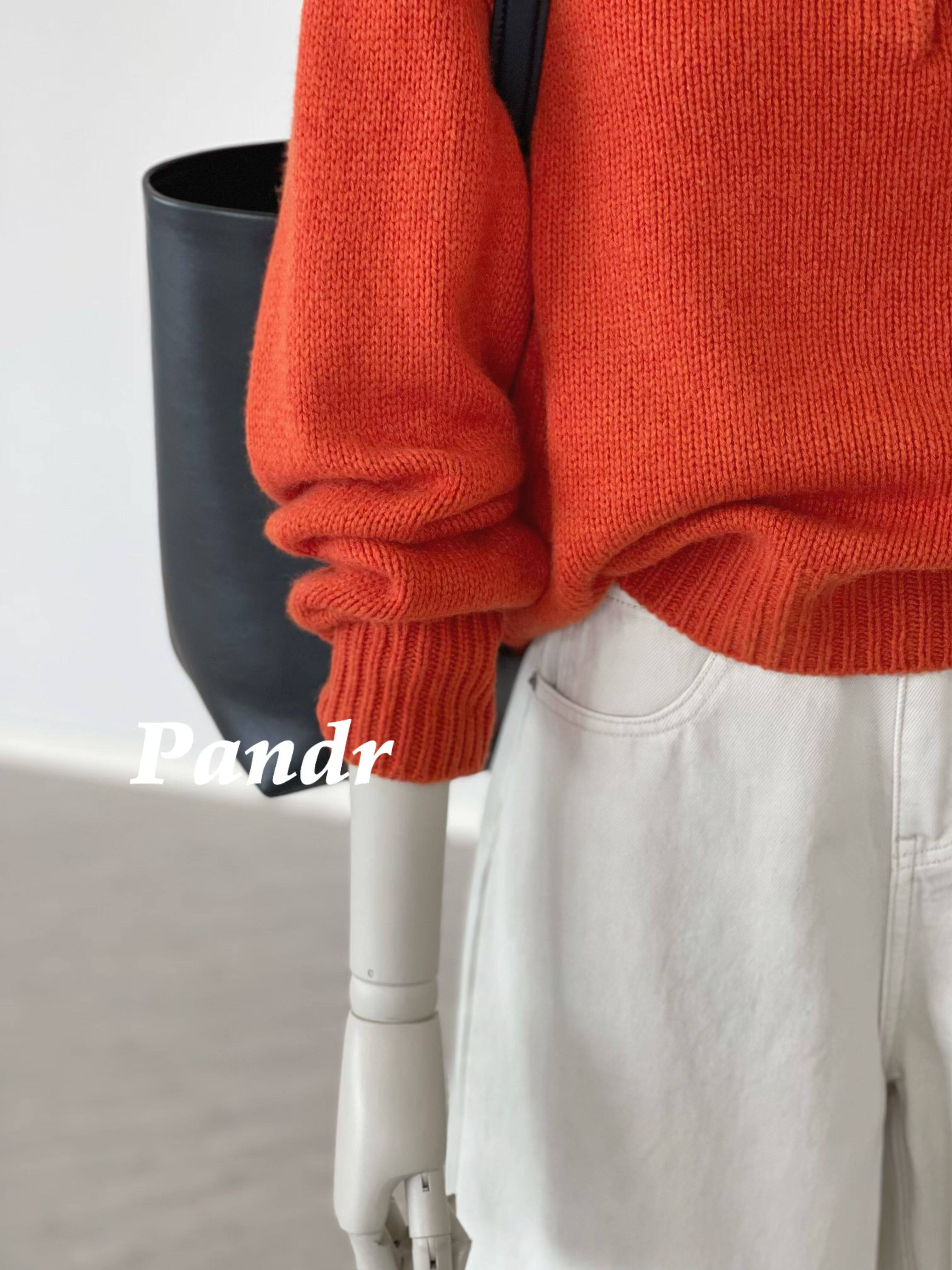 橘红色翻领浣熊绒奶fufu慵懒毛衣女秋冬加厚软糯松弛感针织衫上衣