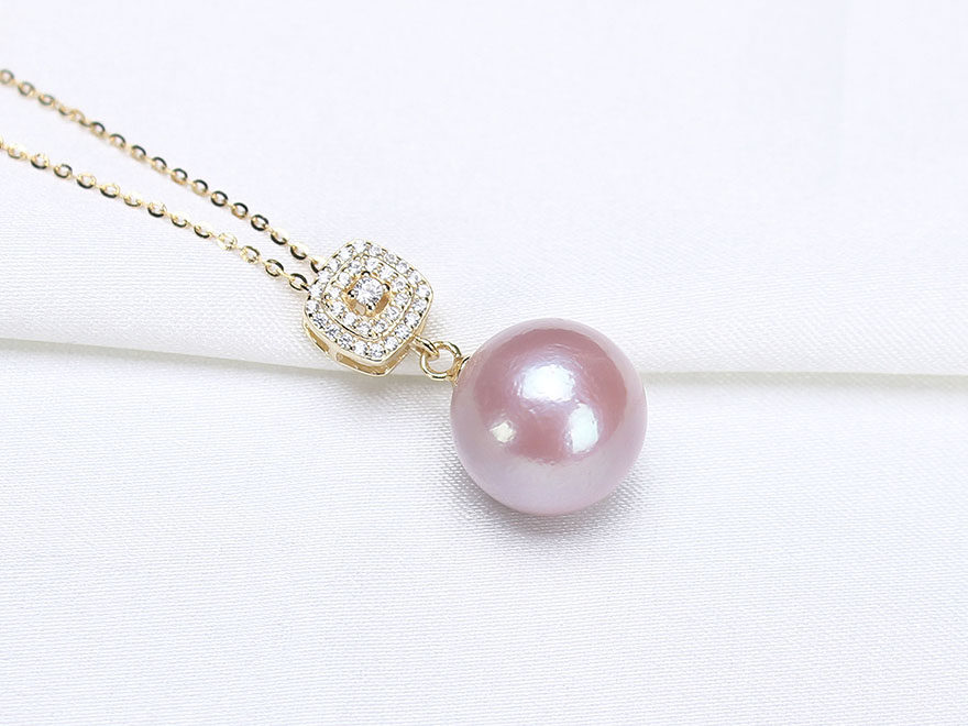 12.6mm正圆形淡水珍珠创意镶嵌吊坠